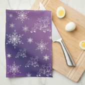 紫,トナカイ,星,星,雪の結晶,クリスマス キッチンタオル (四つ折り)