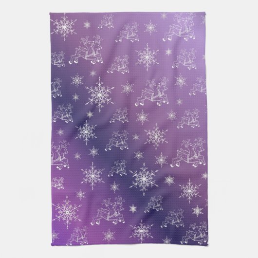 紫,トナカイ,星,星,雪の結晶,クリスマス キッチンタオル (縦)