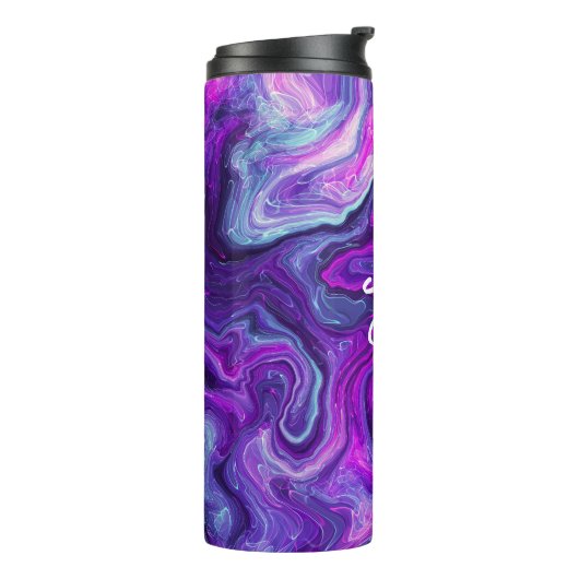 紫、パーソナライズされた青、ピンクの大理石の流体アート タンブラー (回転左)