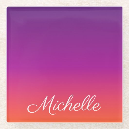 紫、ピンクおよびオレンジ色のグラデーショングラデーション ガラスコースター (正面)