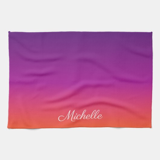紫、ピンクおよびオレンジ色のグラデーショングラデーション キッチンタオル (横)
