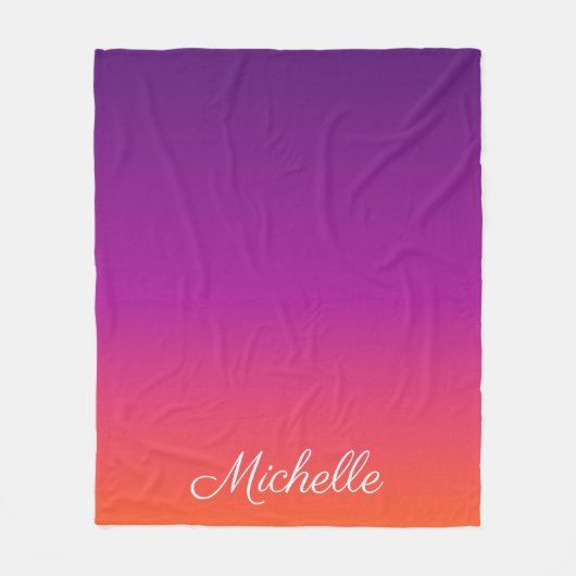 紫、ピンクおよびオレンジ色のグラデーショングラデーション フリースブランケット (正面)