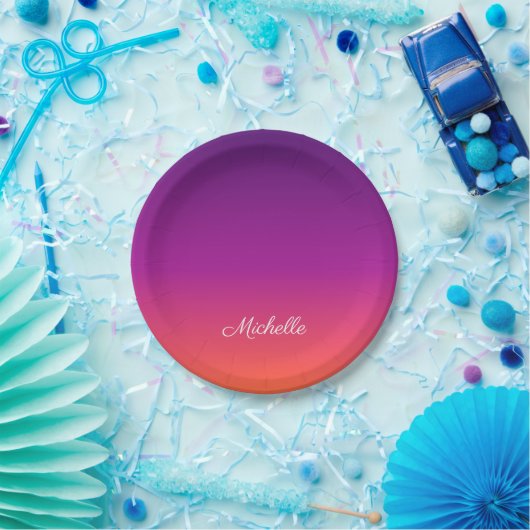 紫、ピンクおよびオレンジ色のグラデーショングラデーション ペーパープレート (パーティー)