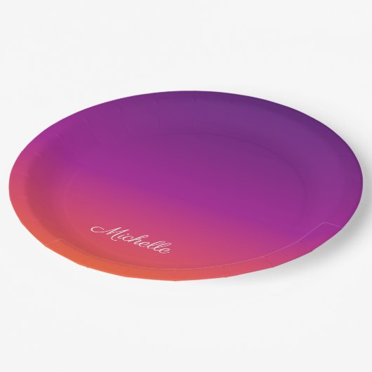 紫、ピンクおよびオレンジ色のグラデーショングラデーション ペーパープレート (アングル)