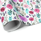 紫、ピンクおよび赤の水色の花柄 ラッピングペーパー (ロールコーナー)