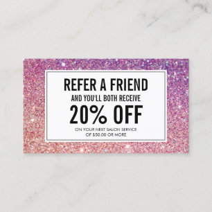紫/ピンクのグリッター付き睫毛サロン紹介 紹介カード