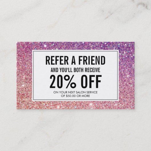 紫/ピンクのグリッター付き睫毛サロン紹介 紹介カード (正面)