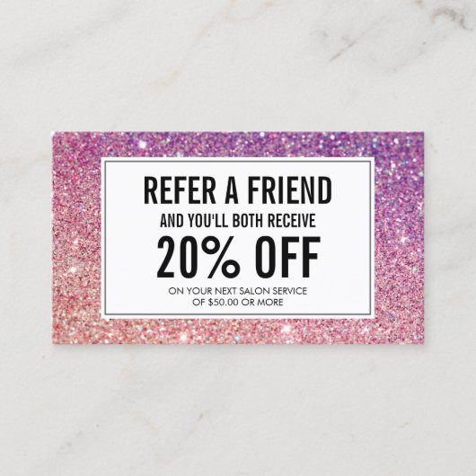 紫/ピンクのグリッター付き睫毛サロン紹介 紹介カード (正面)