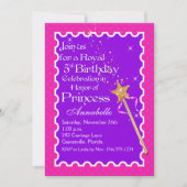 紫、ピンクプリンセスパーティーフォト誕生日招待状 招待状 (正面)