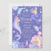 紫/ピンク私たちの小さなマーメイドオールエイジ誕生日 招待状 (正面)