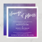 紫、ピンク、および青の延期結婚の更新カード 招待状 (正面/裏面)