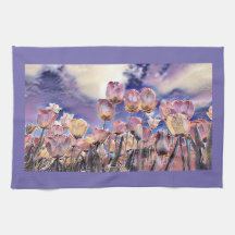 紫、ピンク、オレンジのチューリップ