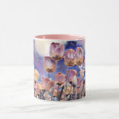 紫、ピンク、オレンジ色のチューリップ二色のコーヒームー マグカップ (中央)