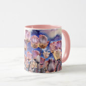 紫、ピンク、オレンジ色のチューリップ二色のコーヒームー マグカップ (正面右)