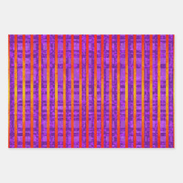 紫、ピンク、オレンジ、ストライプ水玉模様 ラッピングペーパーシート