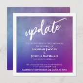 紫、ピンク & ブルー 結婚延期のお知らせカード 招待状 (正面/裏面)