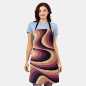 紫、ピンク、ベージュの抽象芸術旋回デザイン エプロン (着用した状態)