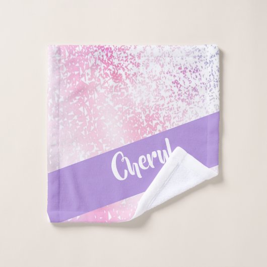 紫、ピンク、白のグラデーショングリッター ウォッシュタオル (ウォッシュタオル)