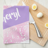 紫、ピンク、白のグラデーショングリッター キッチンタオル (四つ折り)