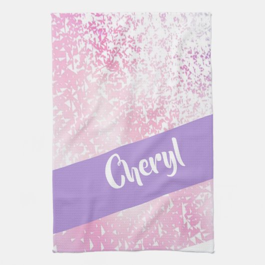 紫、ピンク、白のグラデーショングリッター キッチンタオル (縦)