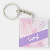 紫、ピンク、白のグラデーショングリッター キーホルダー (正面)