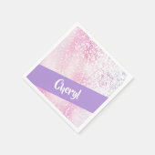 紫、ピンク、白のグラデーショングリッター スタンダードカクテルナプキン (角)
