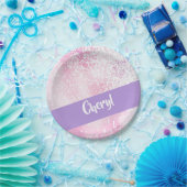 紫、ピンク、白のグラデーショングリッター ペーパープレート (パーティー)