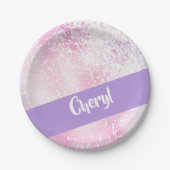 紫、ピンク、白のグラデーショングリッター ペーパープレート (正面)