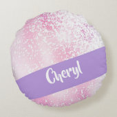紫、ピンク、白のグラデーショングリッター ラウンドクッション (裏面)