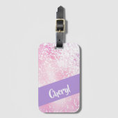 紫、ピンク、白のグラデーショングリッター ラゲッジタグ (正面縦)