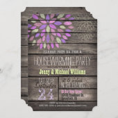 紫、ピンク、緑の素朴引っ越し祝いパーティーパーティー 招待状 (正面/裏面)