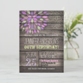 紫、ピンク、緑の花の木素朴の誕生日 招待状 (スタンド正面)