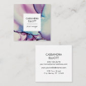 紫、ピンク、青のアルコールインクリキッドアート スクエア名刺 (正面/裏面)