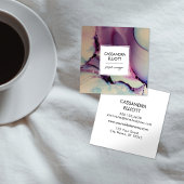 紫、ピンク、青のアルコールインクリキッドアート スクエア名刺