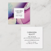 紫、ピンク、青のアルコールインクリキッドアート スクエア名刺 (正面/裏面)