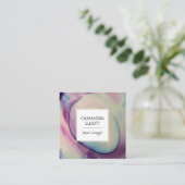 紫、ピンク、青のアルコールインク液体画 スクエア名刺 (スタンド正面)