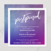 紫、ピンク、青のグラデーション延期結婚カード 招待状 (正面/裏面)