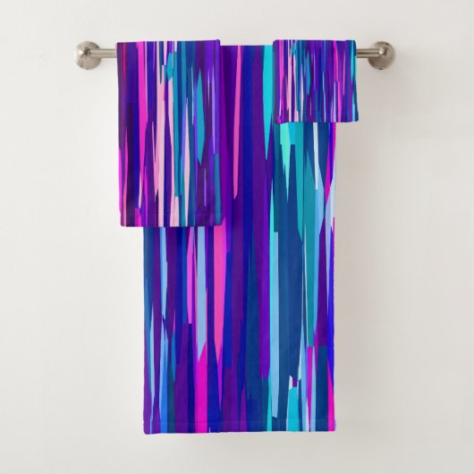 紫、ピンク、青の抽象芸術ストライプ バスタオルセット (インサイチュ)