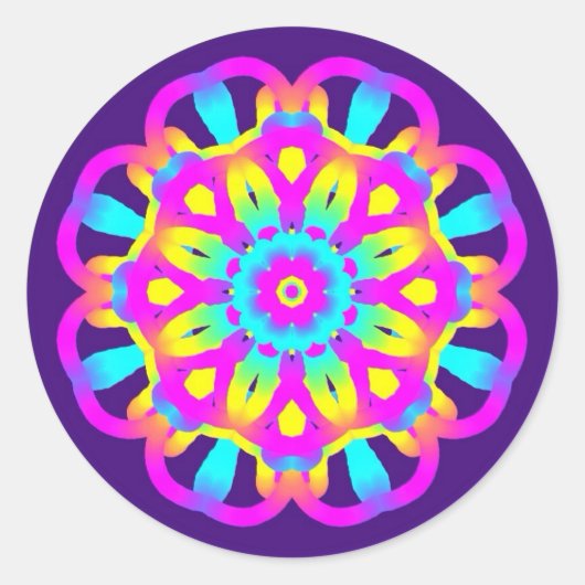 紫、ピンク、黄色の絞り染め ラウンドシール (正面)