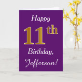 紫、フェイク金ゴールド11誕生日+名前をカスタムする カード (黄色い花)