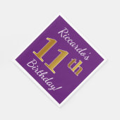 紫、フェイク金ゴールド11誕生日+名前をカスタムする スタンダードランチョンナプキン (角)