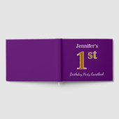 紫、フェイク金ゴールド1st誕生日パーティー+名前をカスタムする ゲストブック (全面)