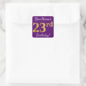 紫、フェイク金ゴールド23番目の誕生日+名前をカスタムする スクエアシール (バッグ)