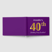 紫、フェイク金ゴールド40歳の誕生日パーティー、名前をカスタムする ゲストブック (全面)