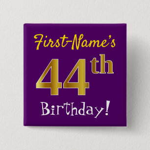 紫、フェイク金ゴールド44番目の誕生日、名前をカスタムする 缶バッジ