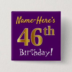 紫、フェイク金ゴールド46番目の誕生日、名前をカスタムする付き 缶バッジ
