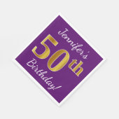 紫、フェイク金ゴールド50誕生日+名前をカスタムする スタンダードランチョンナプキン (角)