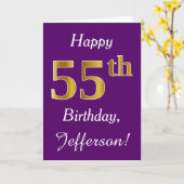 紫、フェイク金ゴールド55誕生日+名前をカスタムする カード (黄色い花)