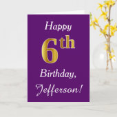 紫、フェイク金ゴールド6番目の誕生日+名前をカスタムする カード (黄色い花)