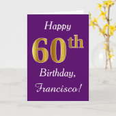 紫、フェイク金ゴールド60誕生日+名前をカスタムする カード (黄色い花)
